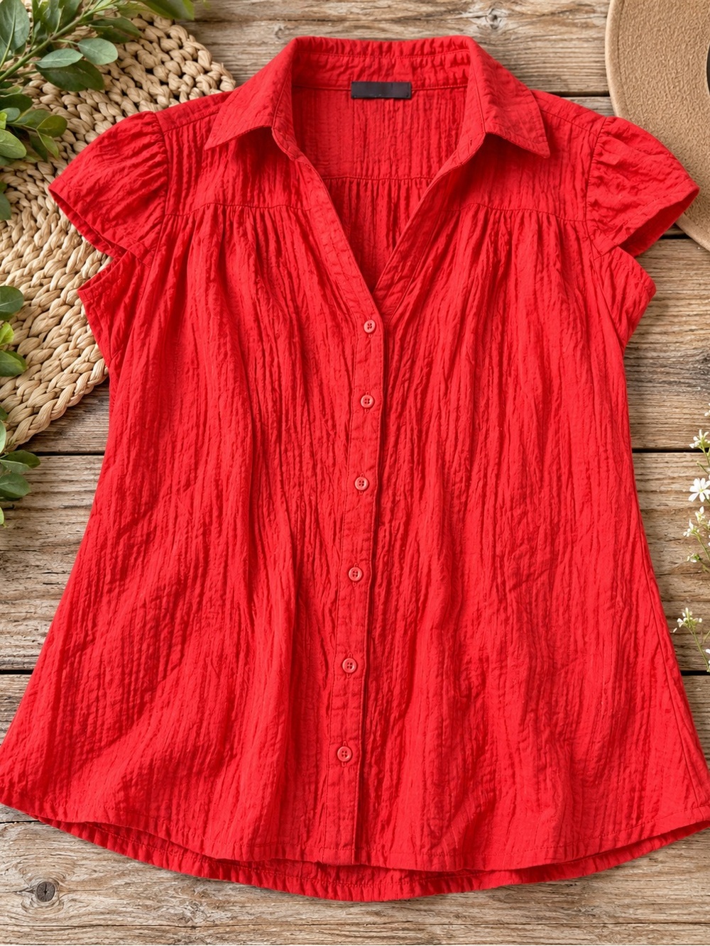 Apt. 9 Red Button-Front Blouse — Size Medium 607